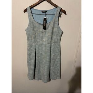 Brand New Allegra K Women's Medium Tweed Pearl Snap Buttons Mini Dress